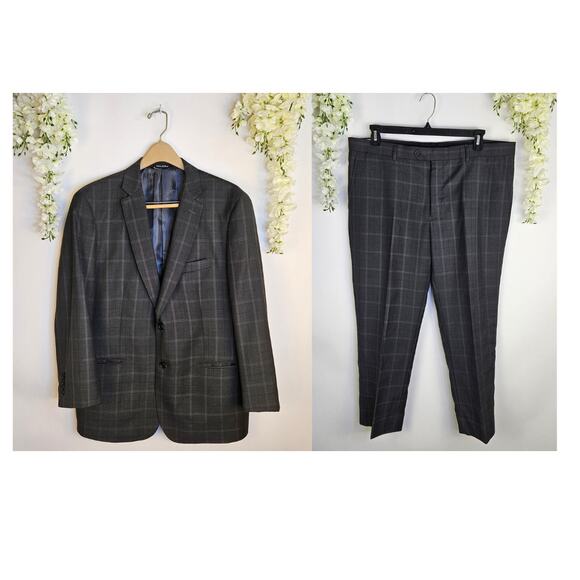 Bertolini Smart Wool Silk Blend Men’s Suit Jacket 46R Pants 40W 46/40 Windowpane - Picture 1 of 16